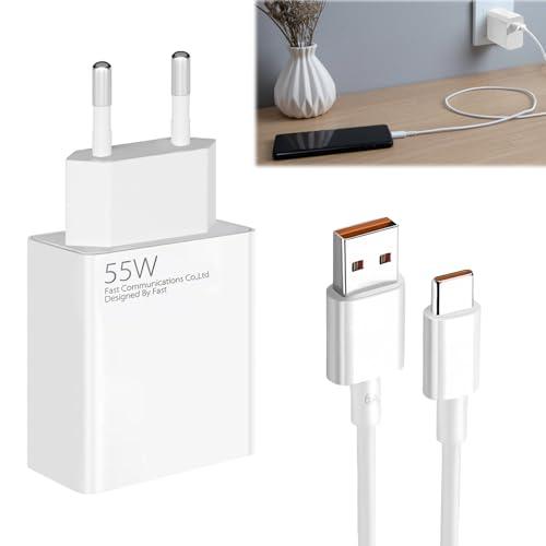 Huybaa caricabatterie xiaomi 55W, caricabatterie rapido con 1m cavo USB C, adattatore per Xiaomi 14 13 12, Poco F7 F6, Redmi note 14 13 12 11 10, caricabatterie xiaomi 33W 45W 55W