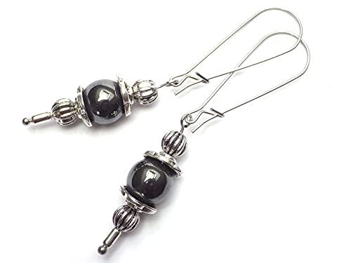Orecchini Thurcolas in stile vintage in ematite nera montati su cerchi in acciaio inossidabile fantasia