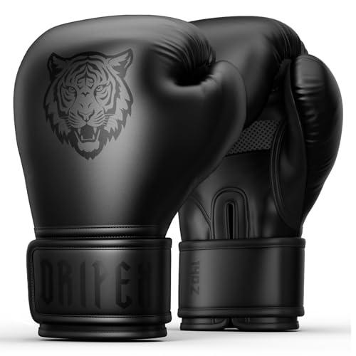 Dripex Guantoni da Boxe 14 oz, Guanti da Sacco Boxe in Pelle PU, Guantoni da Allenamento Muay Thai MMA Arti Marziali Combattimento, Boxing Gloves Uomo Donna Bambino, Tigre Nera