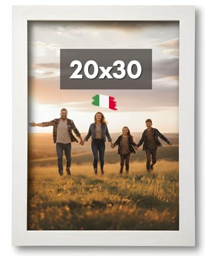 NOOGUI - Cornice 20x30 - Legno Bianco - Parte Frontale Antiriflesso - Per Foto, Diplomi, Poster o Puzzle - Posizionamento Verticale o Orizzontale - Spessore 2 cm - Facile da Pulire