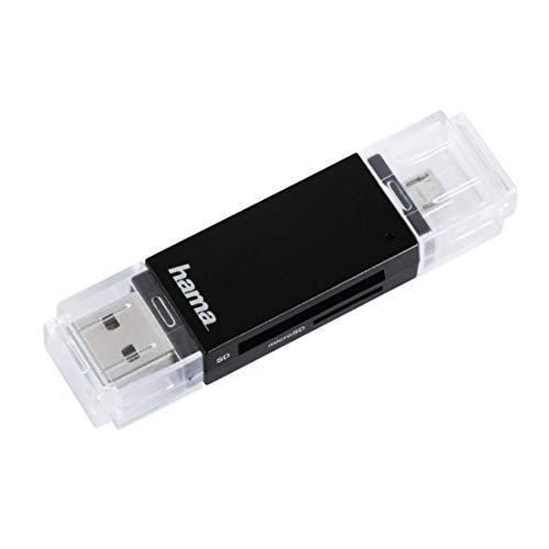 Hama - Lettore USB 2.0 Basic, OTG On The Go per Smartphone e Tablet, USB A/USB B Micro, SD, SDHC, SDXC, Micro SD, Micro SDHC