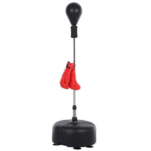 HOMCOM Punching Ball da Terra, Sacco da Boxe da Terra con Base Riempibile, Ventose e Guantoni, Altezza Regolabile 4 Livelli da 136-154 cm, Speed Bag per Home Gym Casa e Palestra, Nero