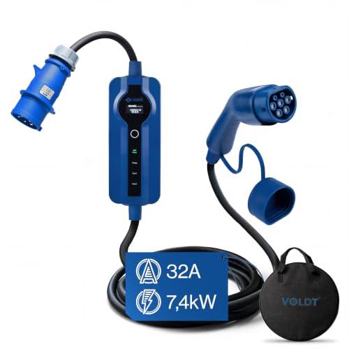 Voldt Cavo di ricarica tipo 2 – Spina CEE blu 32 A | monofase | regolabile 8 A – 32 A | 7,4 KW (10 m)