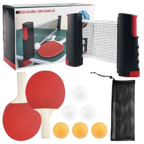 Eckerdromk Racchette Ping Pong Set, Racchette Ping Pong Set Professionale con 2 Racchette + 6 Palline + 1 Regolabile Rete + Una borsa a rete con coulisse per Principiantie, Professionisti