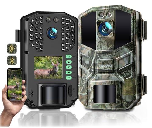 WOLFANG Fototrappola 64 MP 4K HD, Wi-Fi Bluetooth, Fotocamera da Caccia con Visione Notturna Attivata dal Movimento, Impermeabile IP66, Tempo di Registrazione di 0.1 secondi