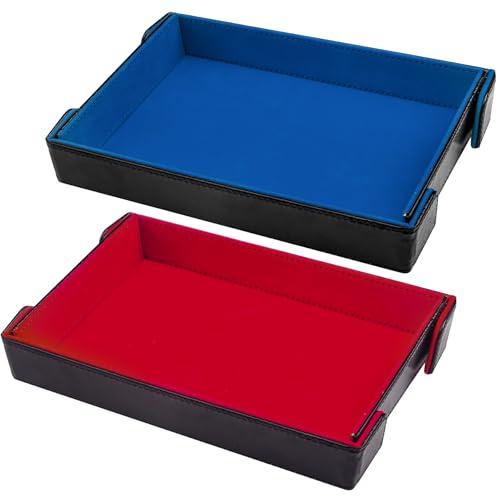 SIQUK 2 Pezzi Rettangolo Tavola per Dadi Vassoio per Dadi Magnetico PU e Velluto Tavola Dadi Pieghevole Dice Tray per DND RPG (Rosso, Blu Reale)