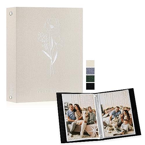 Lanpn Album Fotografico A5 50 con Tasche, Piccolo Biancheria Album Foto Portafoto Verticale Tascabile Tasca Beige