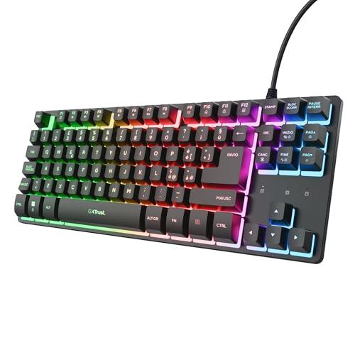 GXTrust 833 Thado Tastiera Gaming TKL Italiano QWERTY, Design Compatto più Piccolo del 20%, Cavo USB 1,8 m, Anti-Ghosting, LED Keyboard USB a Membrana per PC Laptop, Nero