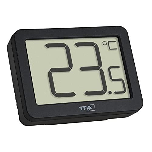 TFA Dostmann Termometro digitale, 30.1065.01, Controllo della temperatura interna, valori massimi e minimi, nero, piccolo e compatto