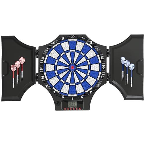 SPORTNOW Freccette Bersaglio Elettronico per 31 Giochi e 285 Programmi, Bersaglio Freccette con 6 Freccetta, 6 Punte di Ricambio e Monitor LCD, per 8 Giocatori, Nero e Blu