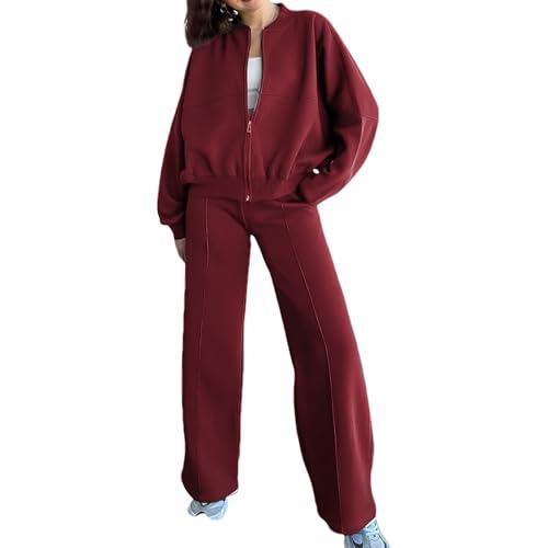 amropi Tuta da Donna Giacca con Cerniera e Pantaloni Jogging Tute 2 Pezzi Sportivo Completo Bordeaux, M