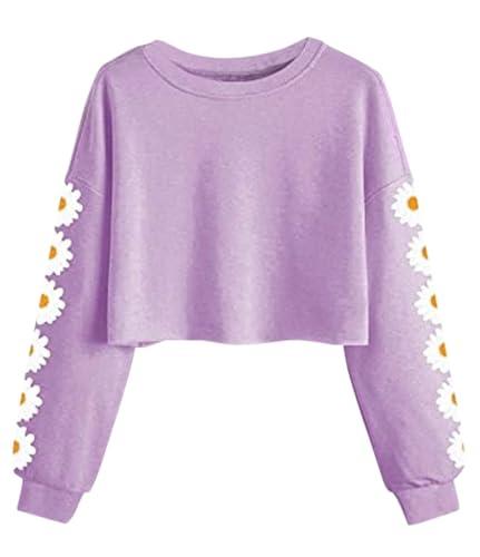 Imily Bela Felpa da ragazza con margherite pinted crop top carino per bambini maglione a maniche lunghe pullover t-shirt vestiti, Viola, 130-140