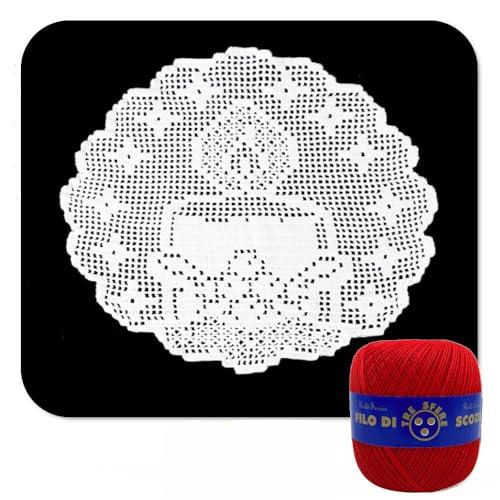 Centrino filet di Natale ad uncinetto con candela in cotone 32 cm (77NT) - Made in Italy