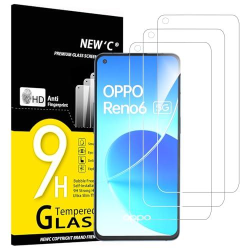 NEW'C 3 Pezzi, Vetro Temperato per Oppo Reno 6 5G, Pellicola Prottetiva Anti Graffio, Anti-Impronte, Senza Bolle, Durezza 9H, 0,33mm Ultra Trasparente, Ultra Resistente