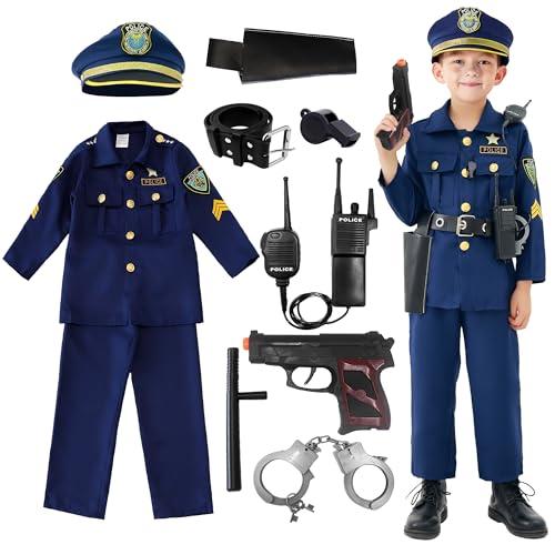 Udekit Costume da Polizia Deluxe con Manette, Walkie-talkie Fischietto, Bastone, e altri Accessori della Polizia per Abiti da Poliziotto dai 4 ai 6 Anni