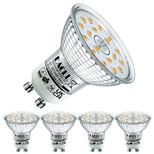 EACLL Lampadine LED GU10 4.9W Equivalente a Alogena 70W, Pacco da 4, 515lm 2700K Bianco Caldo, Faretti AC 230V senza Sfarfallio, Angolo a Fascio 120° Spot, Non Dimmerabile Lampade Riflettore