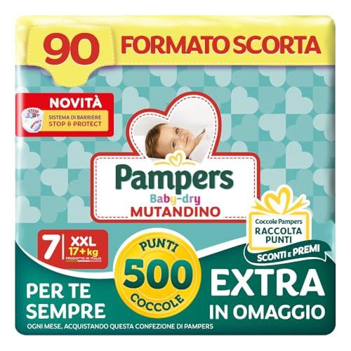 Pampers Baby Dry Mutandino XXL +500 Punti Coccole extra in omaggio, Taglia 7 (17+ kg), 90 Pannolini (formato scorta)