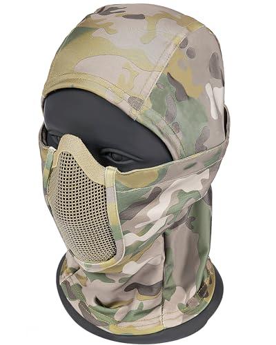 OneTigris Passamontagna in Rete con Visiera Passamontagna tattico Maschera Integrale Stile Ninja per Softair (Camo)