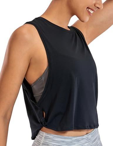CRZ YOGA Donna Cotone Sportivo Crop Canotta Tank Top Shirt Senza Maniche Fitness Palestra Nero 40