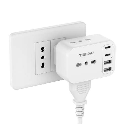TESSAN Presa Multipla Salvaspazio da 13A, Multipresa con 4 Porte USB, 7 in 1 Multipresa da Parete, 3250W Caricabatterie USB, Tripla Presa da Muro per Casa, Dormitorio, Ufficio