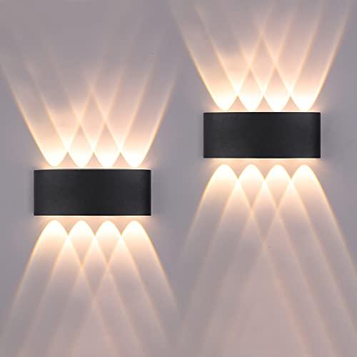 FUPE 2 Pack Lampada da Parete Esterno/Interno LED Applique da Esterni 16W 1600LM Up Down Lampada da Parete IP65 Impermeabile Moderno Lampade Muro Alluminio Bagliore su e giù (Nero 3000K luce caldo)