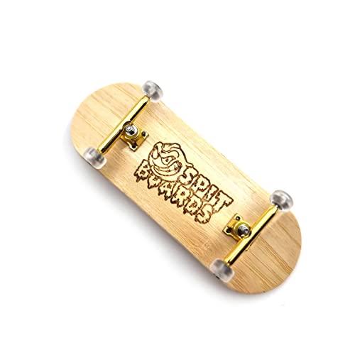 SPITBOARDS 34 mm Fingerboard Complete Wood Pro Set-Up (pre-assemblato, 5 strati), Pro Trucks, CNC Bearing Wheels, Foam Grip Tape, (Deck: Bamboo Wood, Trucks: Oro, Ruote trasparenti)