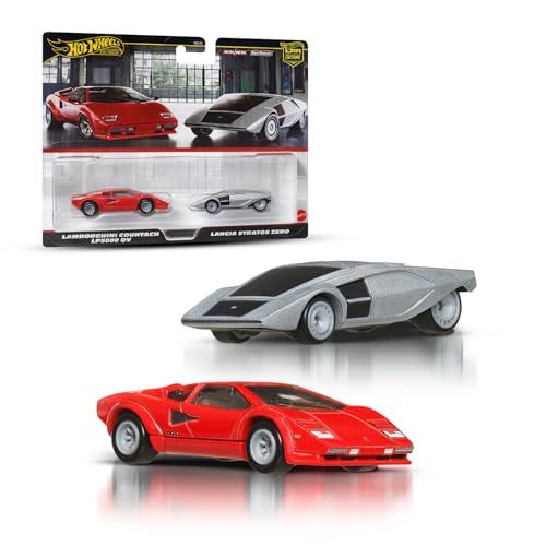 Fisher-Price Hot Wheels Premium - Lancia Stratos Zero, Set da 2 Veicoli Car Culture in Scala 1.64, con Pneumatici Real Riders e Telaio in Metallo, Giocattolo per Collezionisti, 3+ Anni, JBL02
