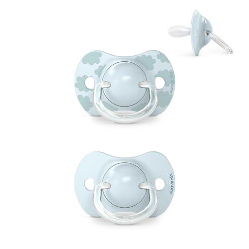 Suavinex Confezione da 2 Ciucci con Tettina Simmetrica in Silicone SX Pro, per Bambini 0-6 Mesi, Ciuccio Neonato, con Tettina Piatta e Flessibile, Dreams Azzurro