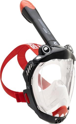 CRESSI Kiddy Kids Full Face Mask Black/Clear/Red- Maschera Integrale Progettata Appositamente per i Bambini, Antiappannamento, Valvola di Scarico e Snorkel Dry, Nero/Trasparente/Rosso