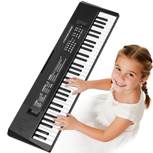 Bambini Tastiera Pianoforte Giocattolo Pianola con Microfono - 61 Tasti Portatile Tastiera Musicale Elettrica Piano, Regalo 3 4 5 6 7 8 Anni, Nero