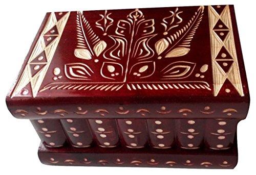 Grande mano intagliato scatola di legno di puzzle segreta magica contenitore di monili rompicapo di immagazzinaggio designe fiore decorazioni per la casa tesoro (Rosso)