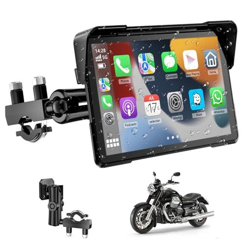 Schermo Carplay Moto con Carplay & Android Auto, 7 Pollici Portatile GPS Moto Impermeabile, Supporto Musica Bluetooth, Navigazione, Siri/G00gle Assistant, Supporto Magnetico - Facile installare e