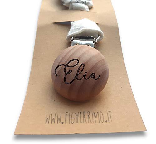 Porta ciuccio con nome inciso del bambino (Tortora e Pois Bianchi)