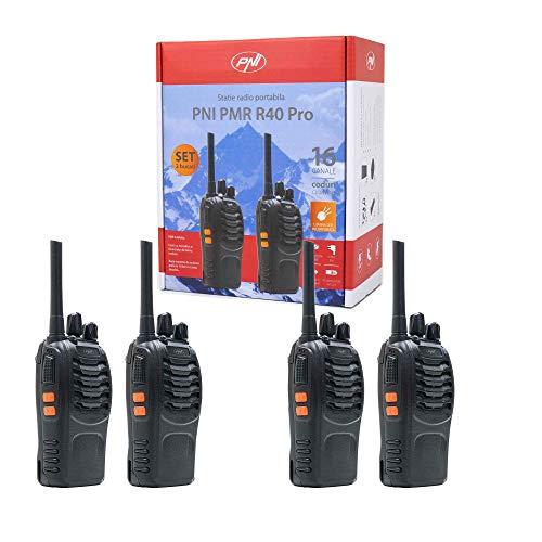 Pacchetto 4 radio portatili PNI PMR R40 PRO batterie, caricabatterie e cuffie inclusi