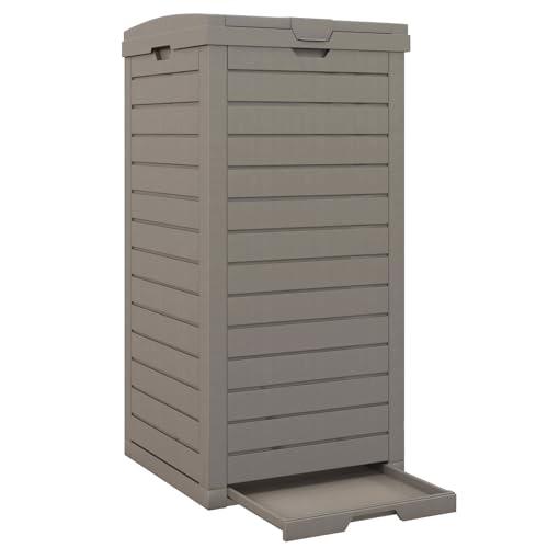 LIFEZEAL 118 L Pattumiera Differenziata Esterno, Bidoni Giardino, Resistente alle Intemperie, in Resina, con Coperchio, Maniglia, Cestino Raccolta Spazzatura, Secchio Rifiuti, 40x40x86 cm, Marrone