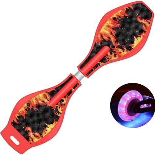 ERNAN Waveboard,Waveboard con LED Ruote,per bambini Street Surfen Caster Torsion Skateboard Double Decks Casterboard for Kids/Teens (Flame red)