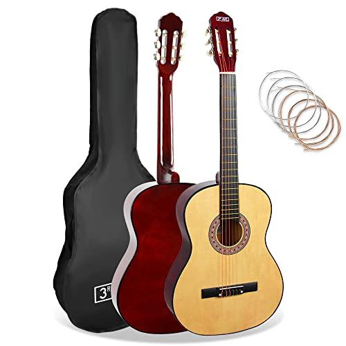3rd Avenue Pacchetto Per Principianti Con Corde In Nylon Spagnole Per Chitarra Classica Da 3/4 Per Bambini – 6 Mesi Di Lezioni Gratuite, Borsa, Corde – Naturale