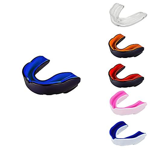 Paradenti per adulti, ragazzi e ragazzi, per tutti gli sport di contatto, per boxe, MMA, rugby, calcio, lacrosse, hockey (Nero/Blu, Adulti sopra gli 11 anni)