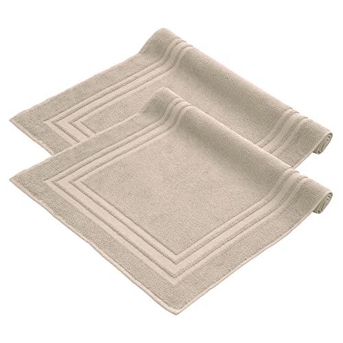 Komfortec - Set di 2 Tappetini da Bagno, Tappetini in Spugna per Doccia, Lavabili, Assorbenti e a Rapida Asciugatura – 600 g/m², 100% Cotone, 50x70 cm, Beige