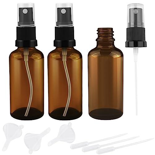 Oulesvte 3 flaconi spray in vetro marrone, 50 ml, piccolo vetro con imbuto e gocciolatore, flaconi spray ricaricabili, vuoti, atomizzatori, portatili, piccoli flaconi spray per famiglia, regali