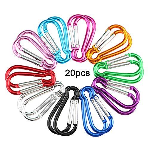 QitinDasen 20Pcs Premium 5cm Alluminio Moschettone Set, Zucca-Forma Mini Moschettone Portachiavi Clip Gancio a Molla, per Campeggio Escursionismo Pesca (Non per Arrampicata!)