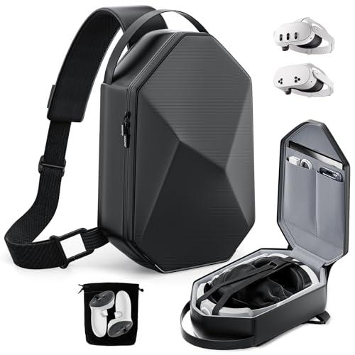Custodia da Trasporto per Meta Quest 3S/Quest 3/Quest 2/Vision Pro/Pico 4, Custodia rigida da viaggio Compatibile con Kiwi Design/Bobovr Elite Cinturino e Accessori per Controller, Zaino a Tracolla