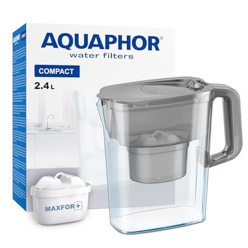 AQUAPHOR Compact Caraffa Filtrante per Acqua con 1 Cartucce MAXFOR+ 200L - 2,4L - Grigio