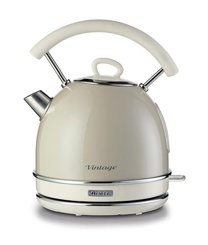 Ariete Bollitore Vintage 2877, Livello Acqua Visibile, Base Cordless 360°, Spegnimento Automatico, Impugnatura Ergonomica, Capacità 1,7 L, Acciaio Inossidabile, Con Manico,2000W, Beige