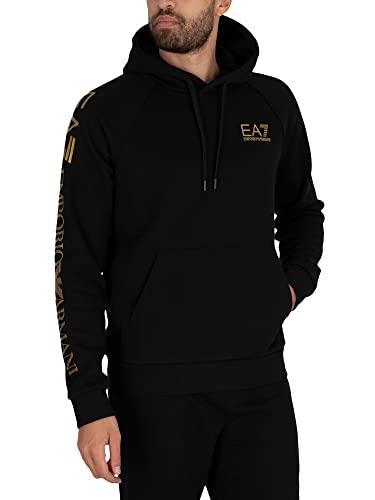 Emporio Armani EA7 Uomo Felpa con Cappuccio con Logo sul Torace, Nero, XL