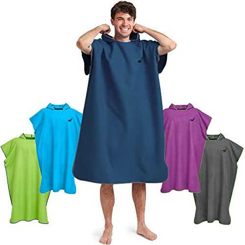 Fit-Flip Poncho Microfibra ad Asciugatura Rapida, Asciugamano da Surf, Sport Acquatici, Nuoto, Campeggio, Festival Taglia: L Colore: Blu Marino-Grigio