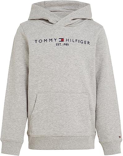 Tommy Hilfiger Bambini Unisex Felpa Essential Hoodie con Cappuccio, Grigio (Light Grey Heather), 16 Anni