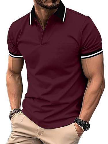 ZITY Polo Uomo Manica Corta Golf Maglietta Traspirante T Shirt Estiva Casual Polo Shirt Sportiva Magliette Borgogna XL