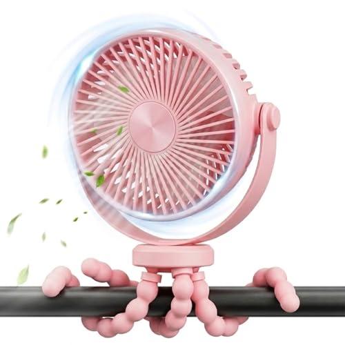 Mini ventilatore portatile per passeggini, ventilatore USB silenzioso con supporto regolabile, rotazione a 360°, 3 velocità, 2000 mAh, mini ventilatore per passeggini/ufficio/camera da letto, Rosa