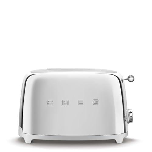 Smeg, Tostapane 2x2 TSF01SSEU, 2 Scomparti da 36mm, 6 Livelli di Doratura, Funzione Riscaldamento, Scongelamento e Bagel, Espulsione Automatica del Pane, Cassetto Raccoglibriciole, 950W, Acciaio